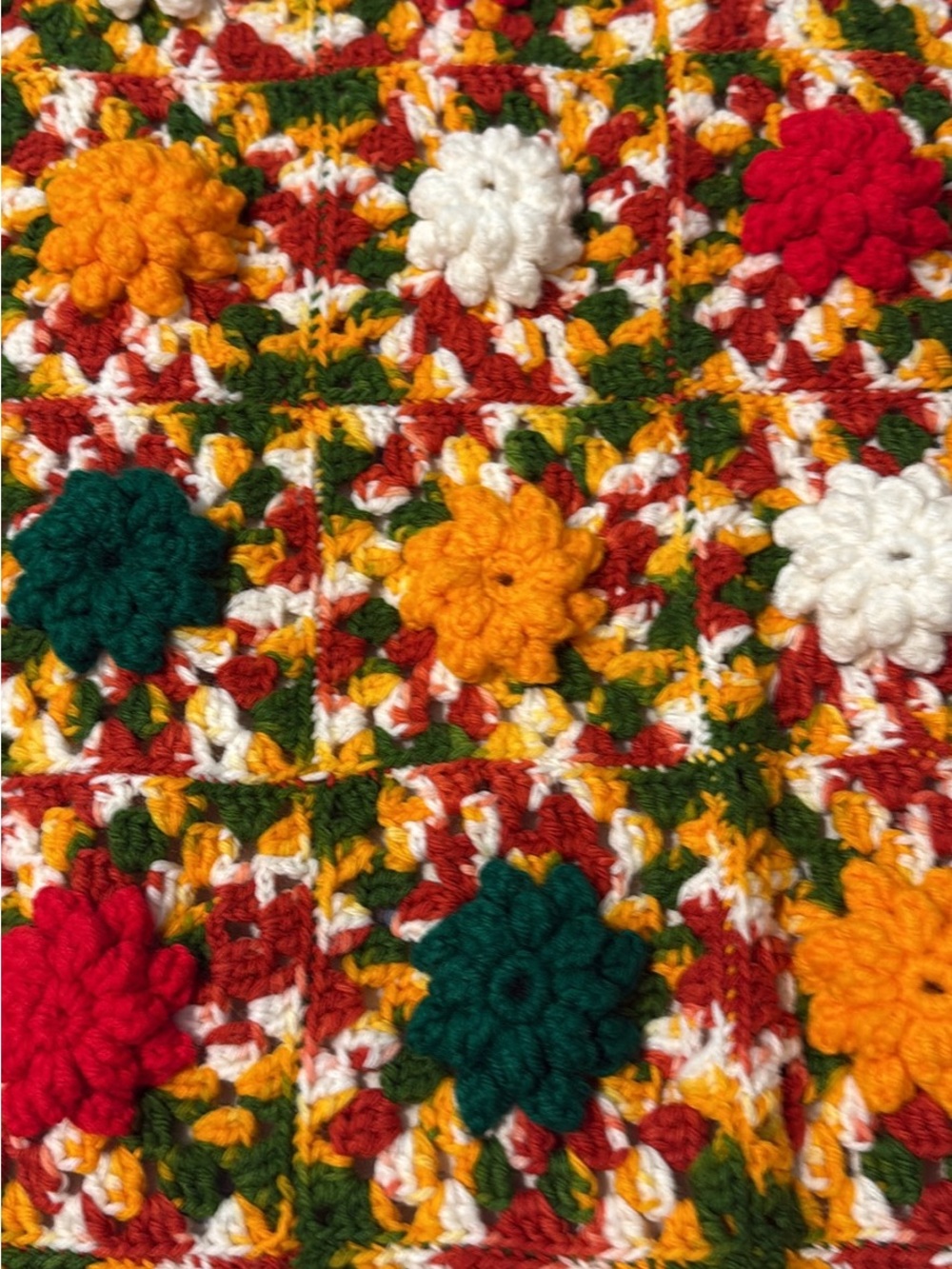 Handmade vintage autumn Multicolor Crochet Flower Knit throw